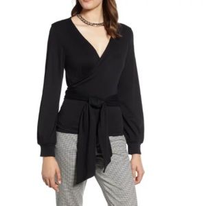 Halogen (Nordstrom) Tie-Front Faux Wrap Top XS